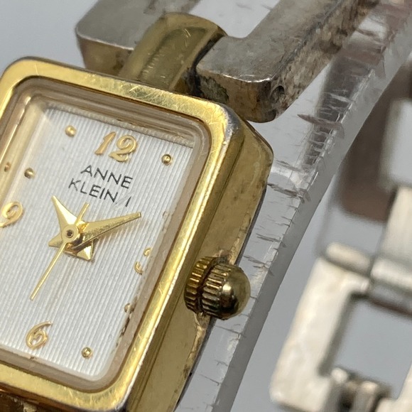 Vtg Anne Klein II Watch Women 16mm Gold Silver Tone Tank Square Link New Battery - Picture 5 of 16